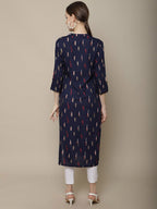 Sangria Women Navy Blue & Red Pure Cotton Geometric Printed Kurta | Grocsy