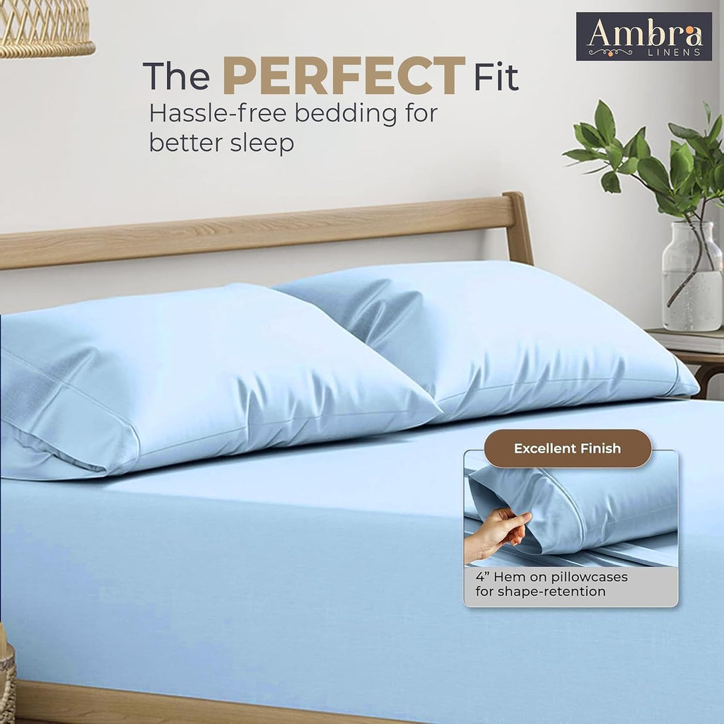 Ambra Linens Ultra Soft Pillow Protectors 400TC Set of 2 Breathable Pillow Covers-Sky Blue | Grocsy