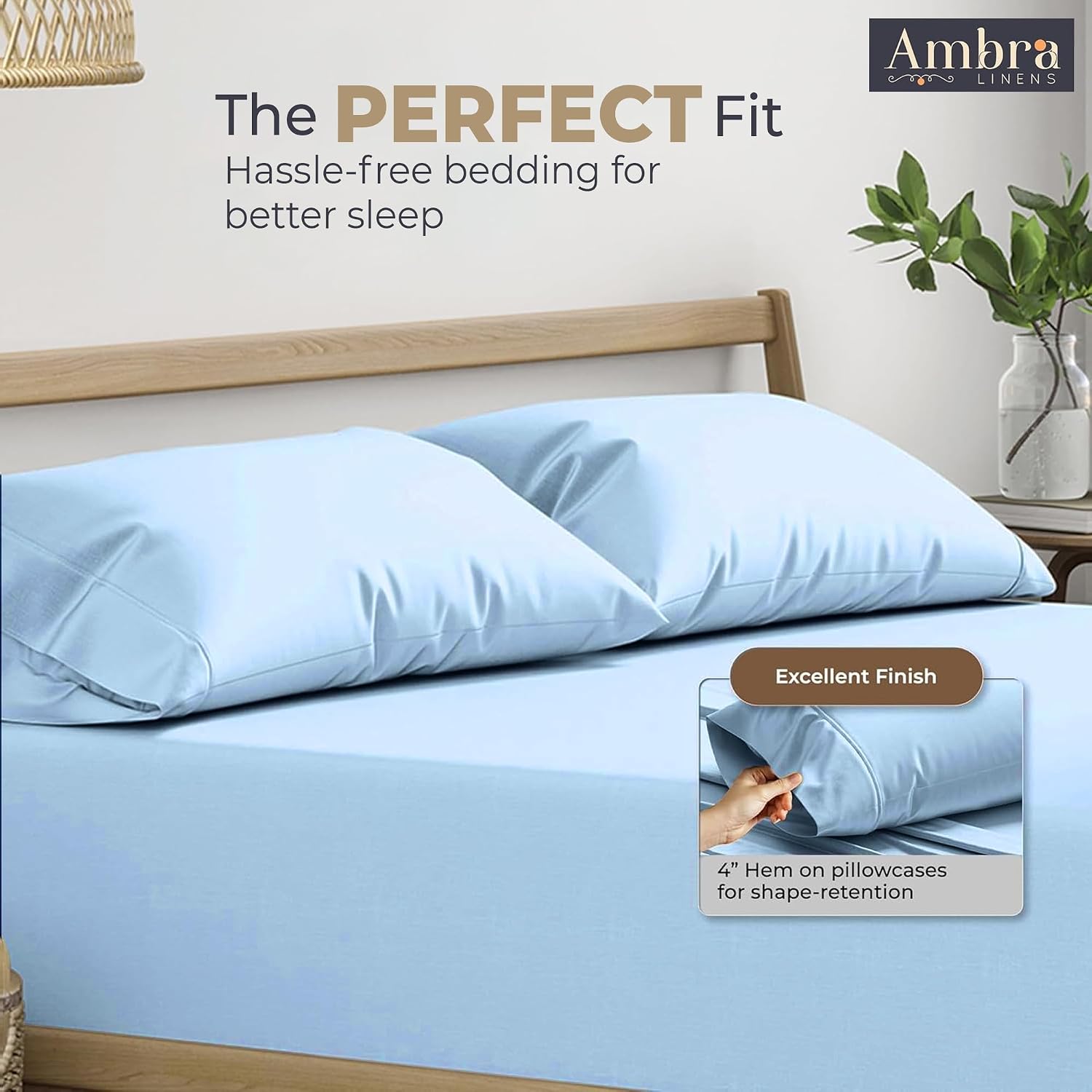 Ambra Linens Ultra Soft Pillow Protectors 400TC Set of 2 Breathable Pillow Covers-Sky Blue | Grocsy
