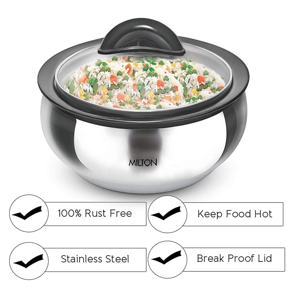 Milton Stainless Steel Casserole with Glass Lid - Set of 3 | Grocsy