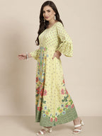 Juniper Women's Lime Floral Printed Rayon Kurta With Buttons Closure At Back | Grocsy
