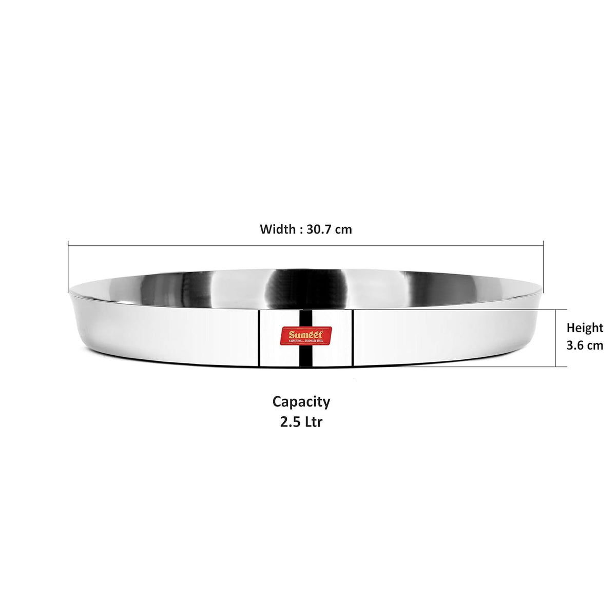 Sumeet 22 Gauge Stainless Steel Traditional Dinner Plate/Thali 30.7Cm (2.5Ltr) - set of 2pc | Grocsy
