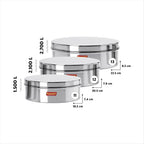 Sumeet Stainless Steel Flat Canisters/Storage Containers Set Of 3Pcs (1.5Ltr,2.1Ltr,2.7Ltr) | Grocsy