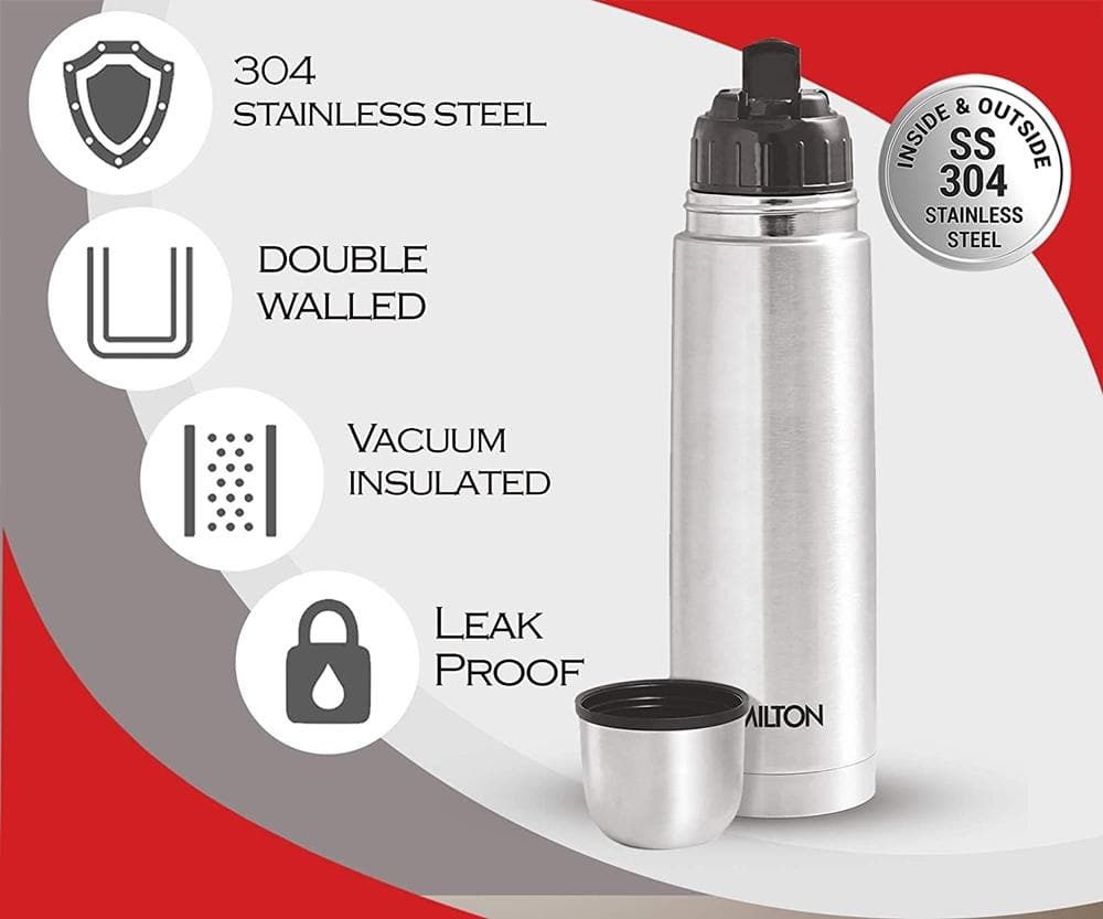 Milton Steel Hot & Cold Bottle, 1000 ml | Grocsy
