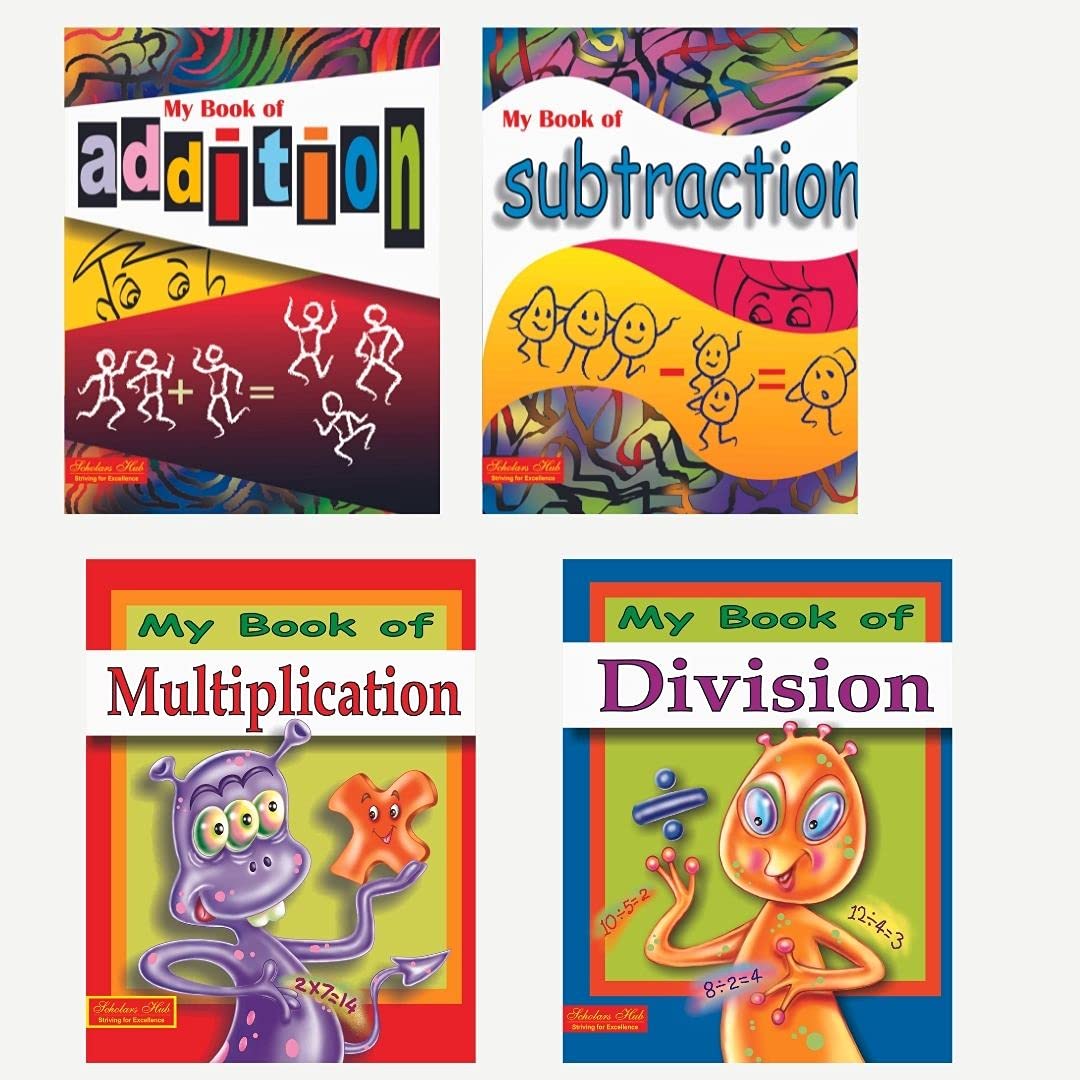Scholars Hub Addition, Subtraction, Multiplication & Division Book For Kids Combo (Set Of 4 Books) | 192 Pages | Grocsy