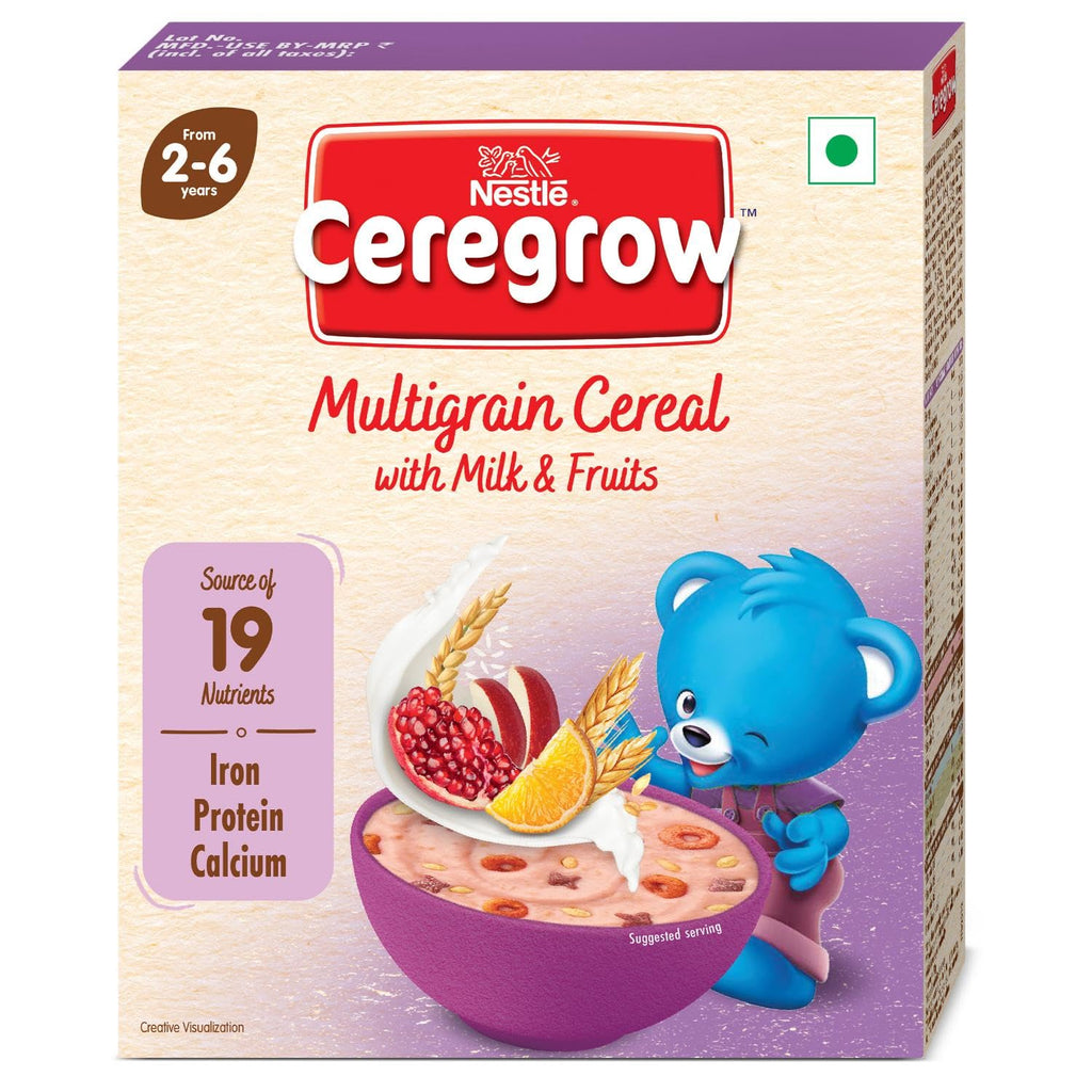 Nestle Ceregrow Kids (2-6 yrs) Cereal-Multigrain, Milk & Fruits, Rich in Iron, Calcium & Protein | Grocsy