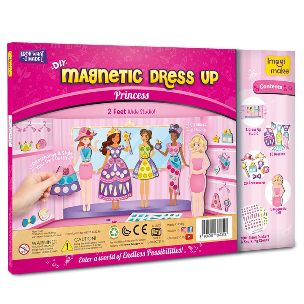 Imagimake DIY Magnetic Dress-Up Princess |Pretend Play Magnetic Toys for Kids | 30 Magnetic Dresses & Accessories | Interchange & Create Unlimited Outfits | Birthday Gift for 3,4,5,6,7,8 Year Old Girl | Grocsy