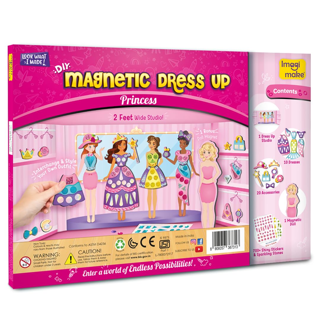 Imagimake DIY Magnetic Dress-Up Princess |Pretend Play Magnetic Toys for Kids | 30 Magnetic Dresses & Accessories | Interchange & Create Unlimited Outfits | Birthday Gift for 3,4,5,6,7,8 Year Old Girl | Grocsy