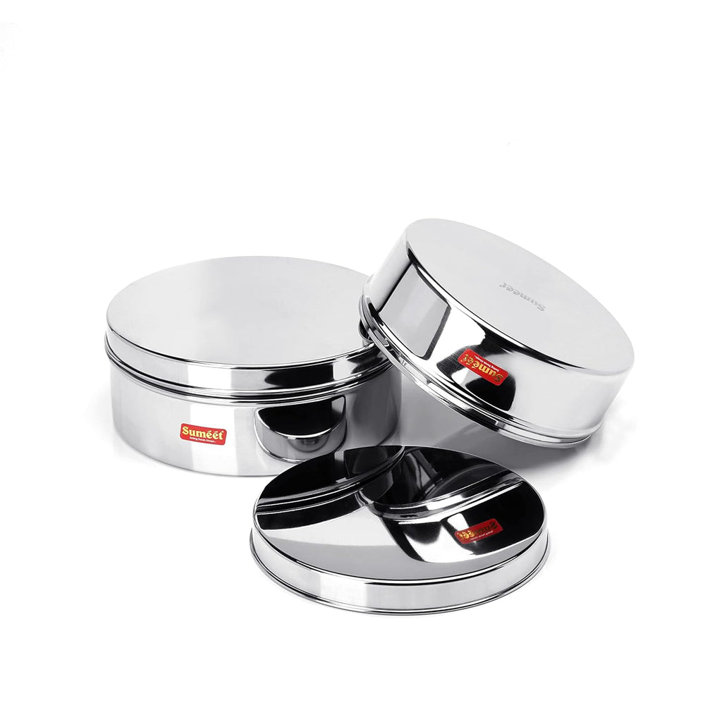 Sumeet Stainless Steel Flat Canisters/Storage Containers Set Of 2Pcs (1.2Ltr,1.5Ltr) | Grocsy