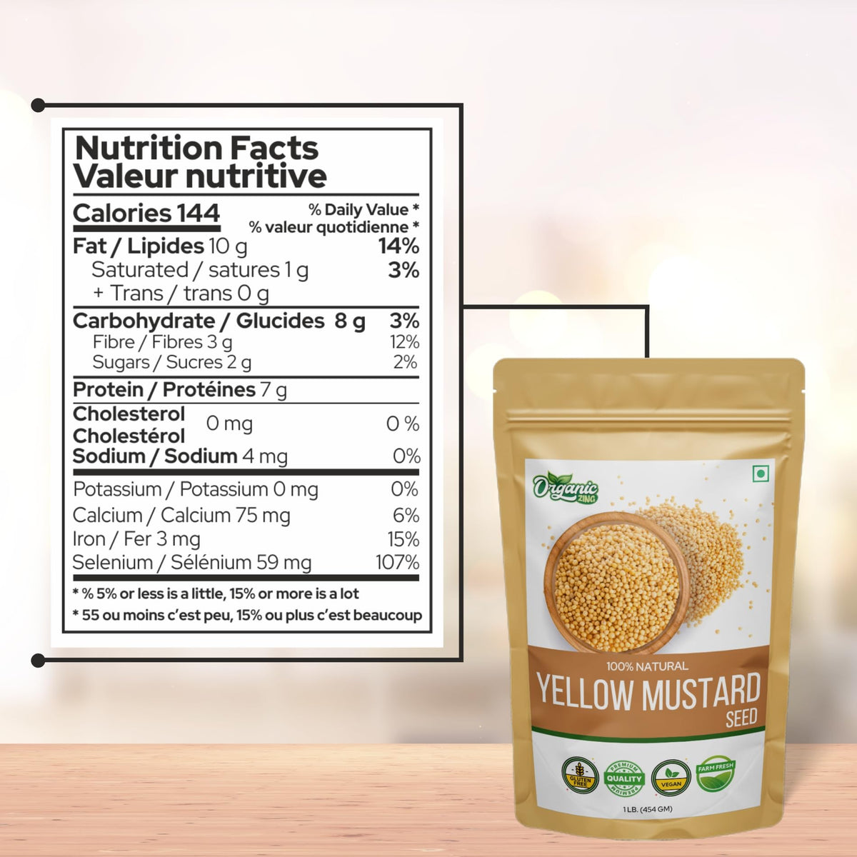 Organic Zing Yellow Mustard Seeds | Whole Yellow Mustard Seed for Pickles & Cooking | 100% Raw Mustard Seeds | Grocsy