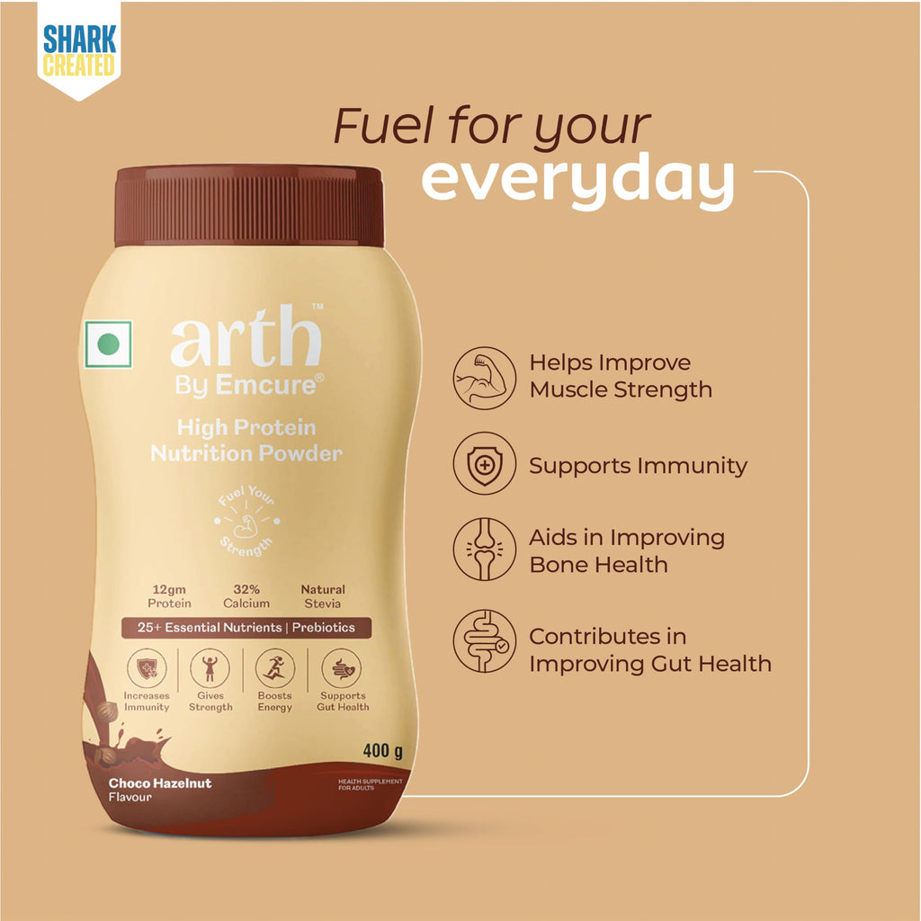 Arth High Protein Nutrition Powder - Choco Hazelnut Flavour | Grocsy