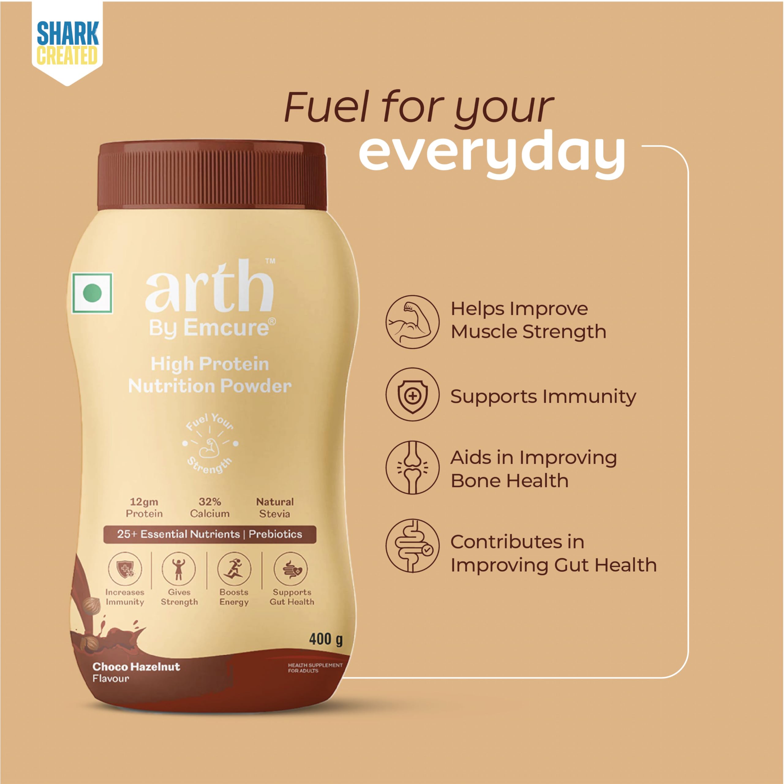 Arth High Protein Nutrition Powder - Choco Hazelnut Flavour | Grocsy