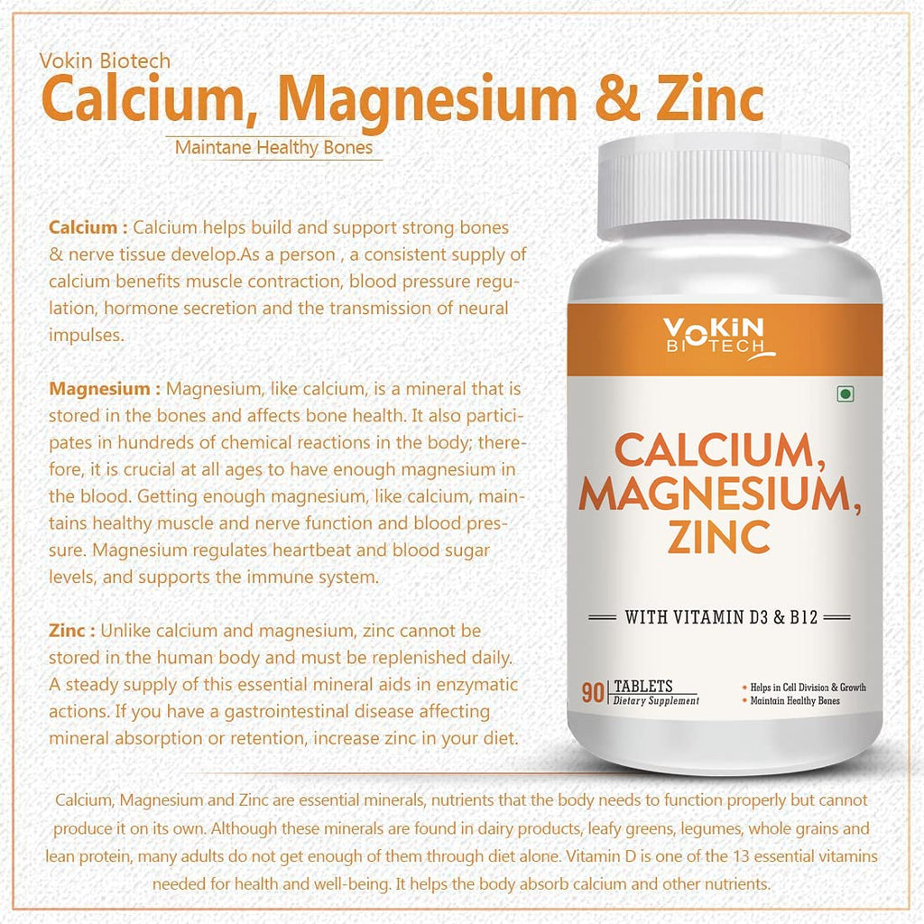 Vokin Biotech Calcium, Magnesium, Zinc, D3 & B12-Tablets | Grocsy