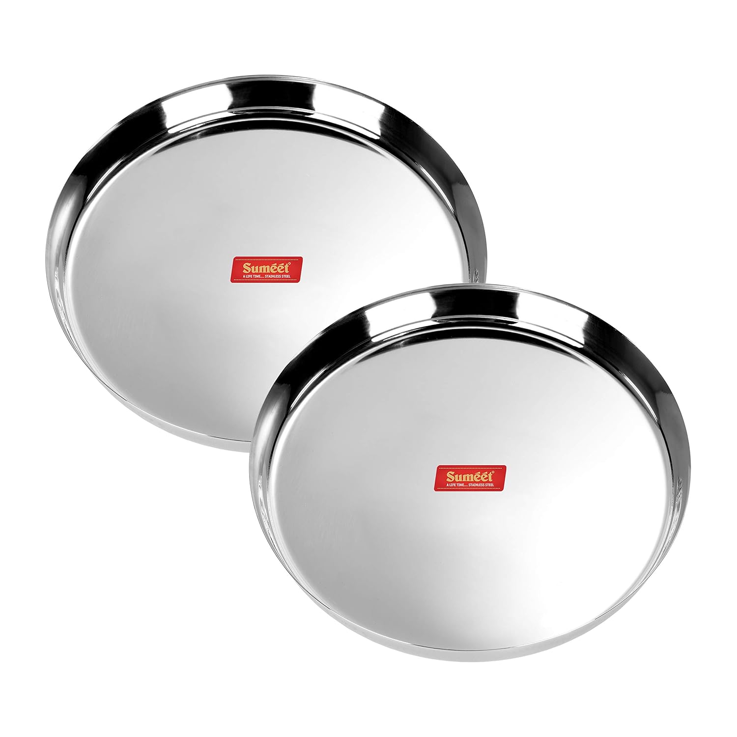 Sumeet 22 Gauge Stainless Steel Traditional Dinner Plate/Thali 30.7Cm (2.5Ltr) - set of 2pc | Grocsy
