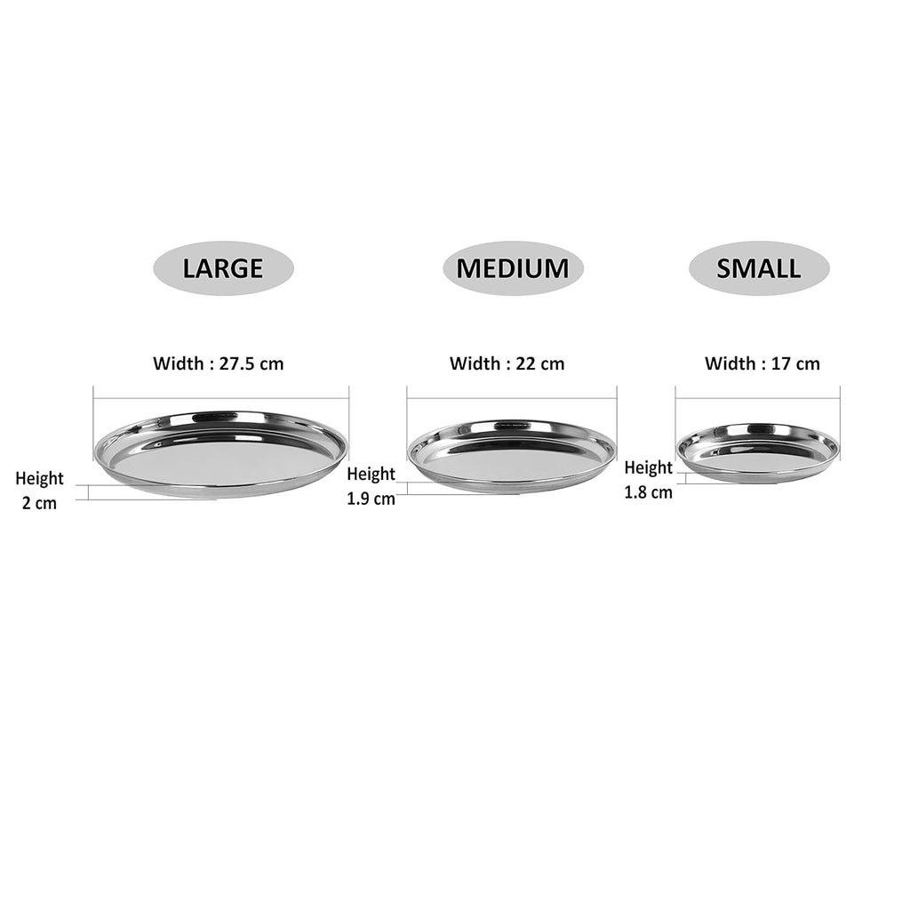 Sumeet Stainless Steel Heavy Gauge Multi Purpose Plates with Mirror Finish Set of 9pc (Dia - 17cm, 22cm,27.5cm) | Grocsy