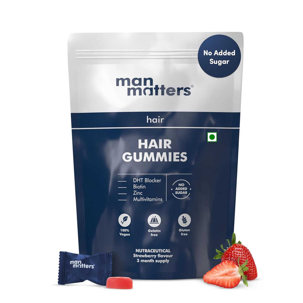 Man Matters Biotin Nourish Hair Gummies - Strawberry Flavor With Zinc & Multivitamins | Grocsy