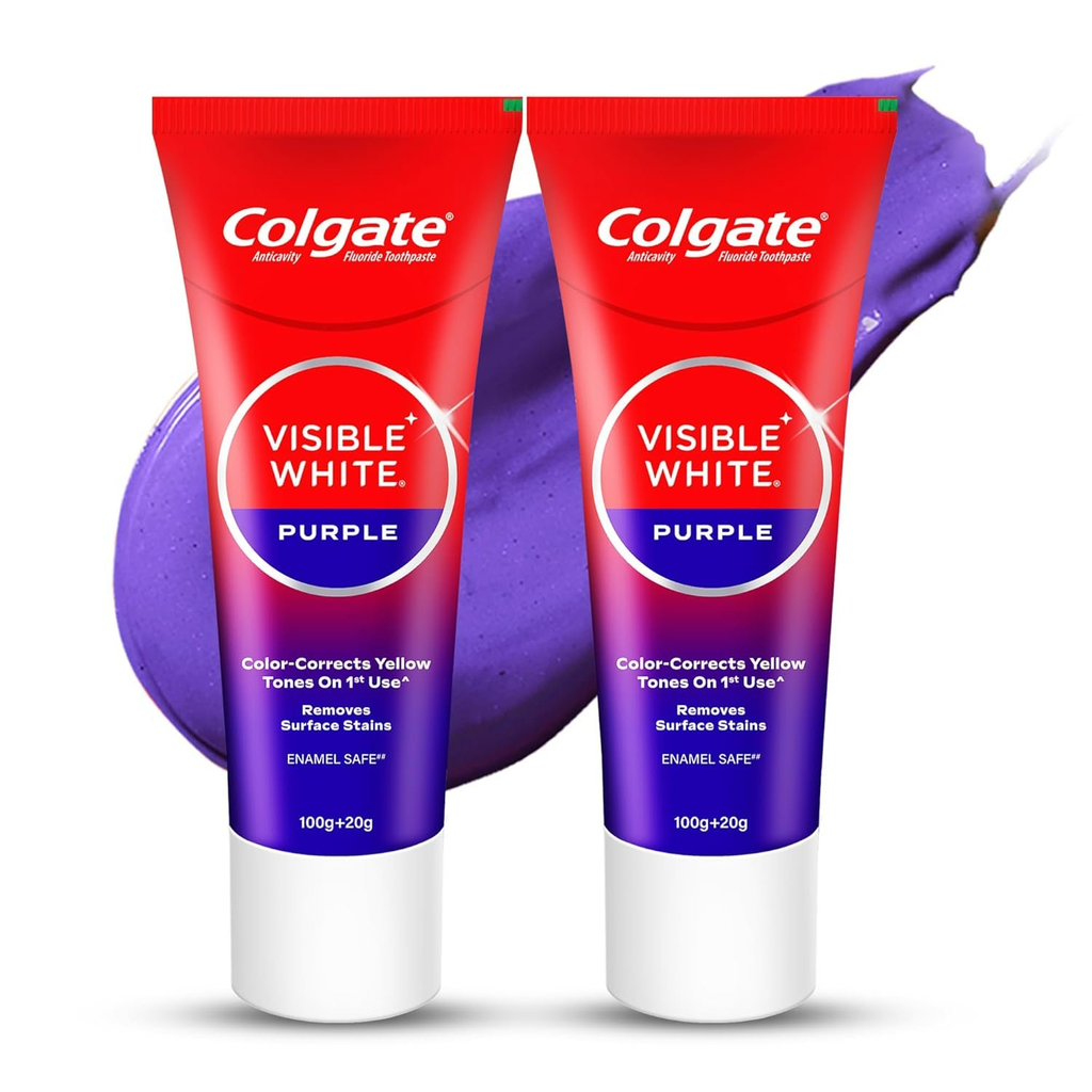 Colgate Visible White Purple Toothpaste For Teeth Whitening Helps Remove Surface Stains, Whitens Yellow | Grocsy