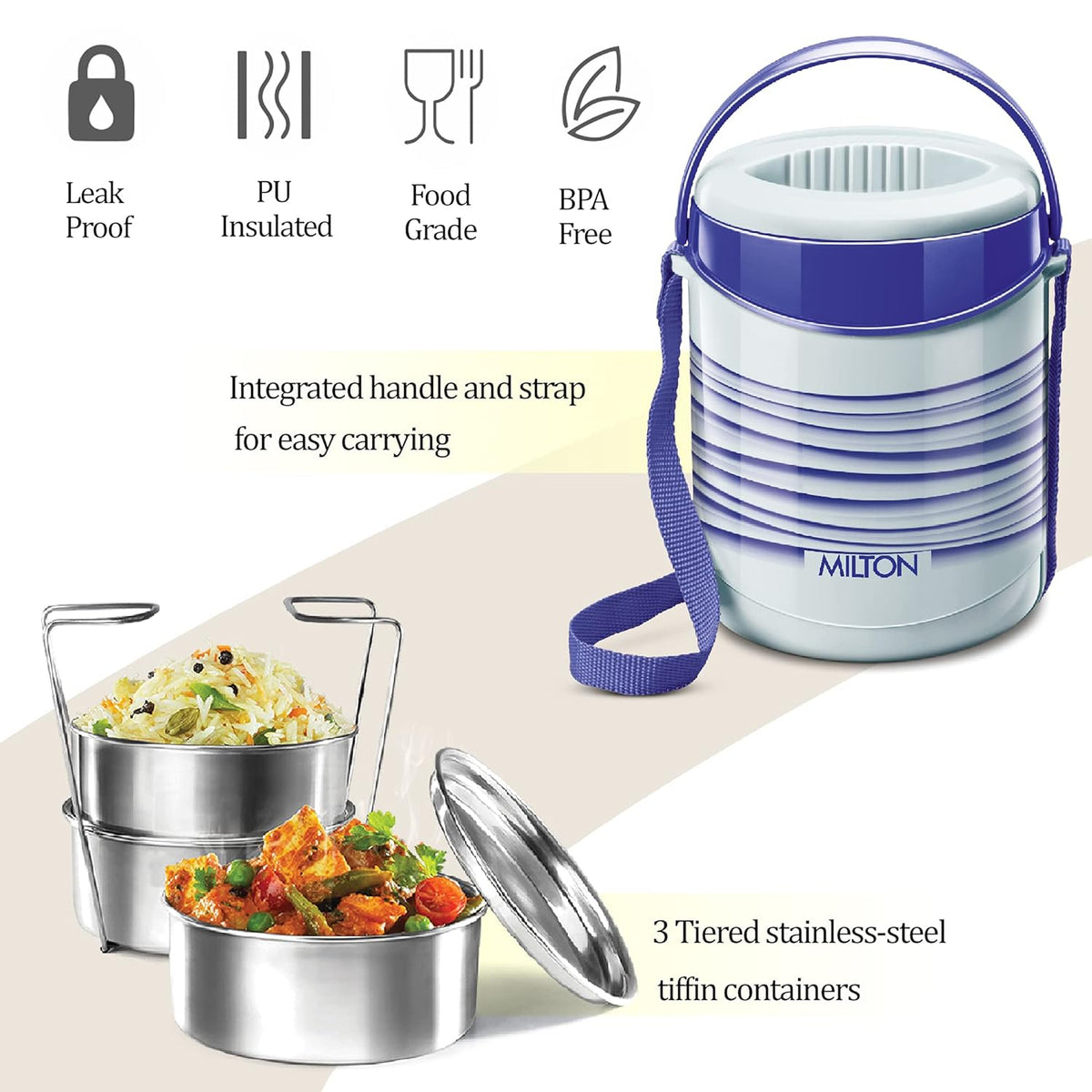 Milton Econa Stainless Steel Lunch Box - 3 Box Insulated Lunch Set | Grocsy