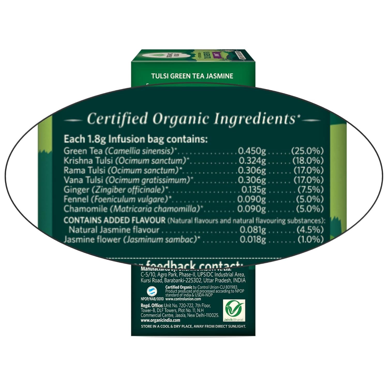 Organic India Tulsi Green Tea Jasmine 25 Tea Bags | Grocsy
