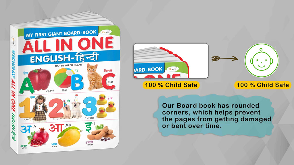 My First Giant Board Book (English-Hindi) With 31 Topics (Waterproof, Dust-Resistant, Big Fonts, Hard Laminated, Realistic Pictures, Tear Resistent) | Gift Set For Kids | Grocsy