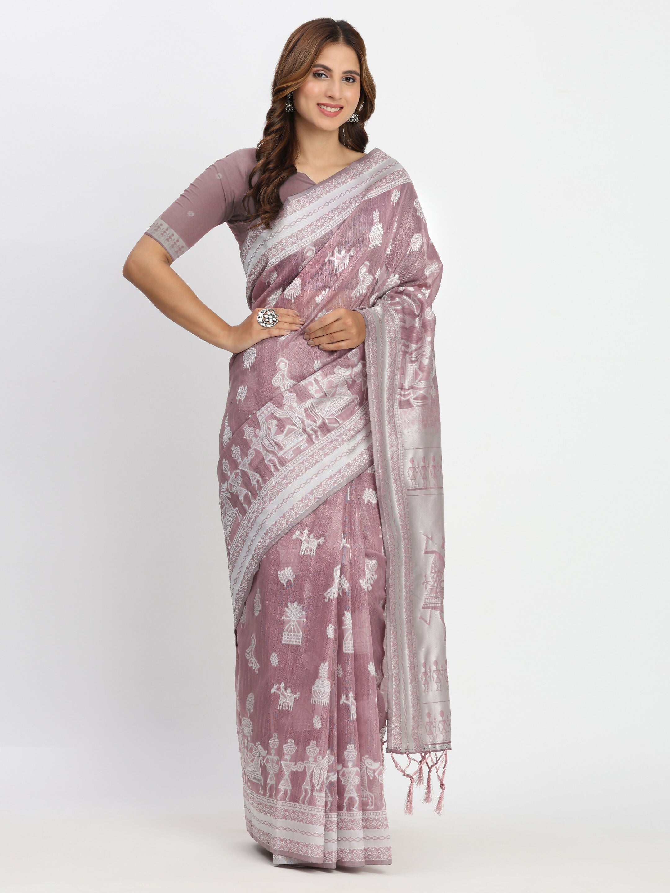 Shree Shyam Fashion Linen Cotton Sea Green Saree | Grocsy