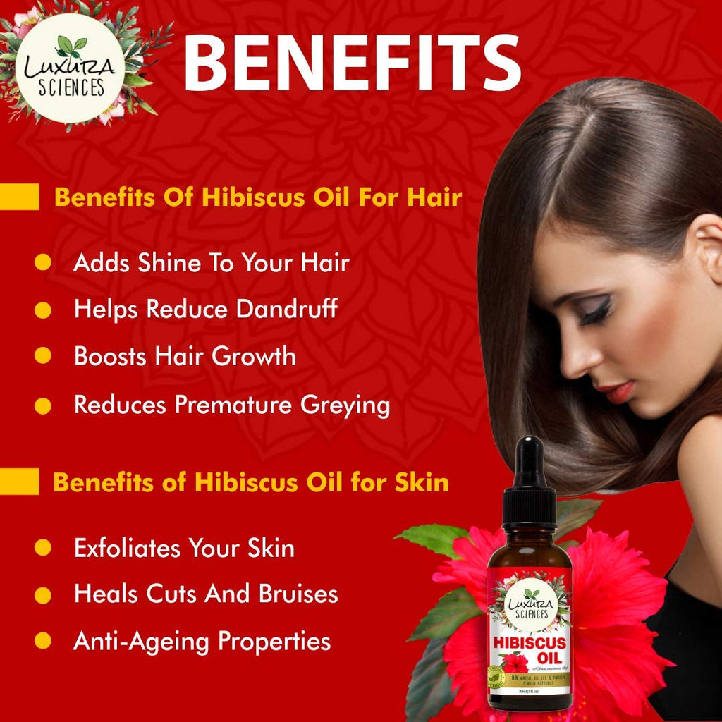 Luxura Sciences Organic Hibiscus Oil Japanese Vitamin E oil for Face, Skin, Hair Growth | Grocsy