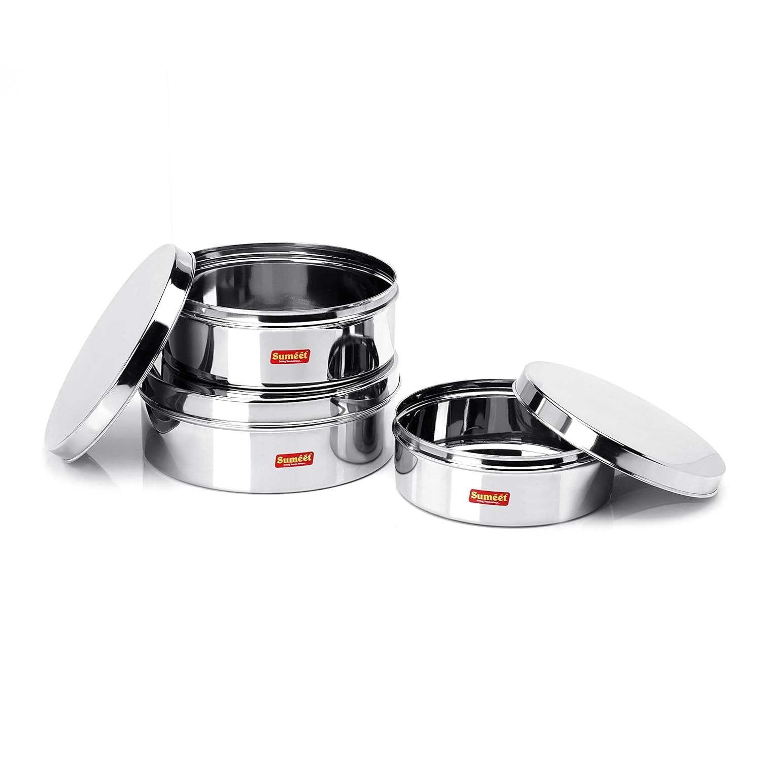 Sumeet Stainless Steel Flat Canisters/Storage Containers Set Of 3Pcs (1.2Ltr,1.5Ltr,2.1Ltr) | Grocsy