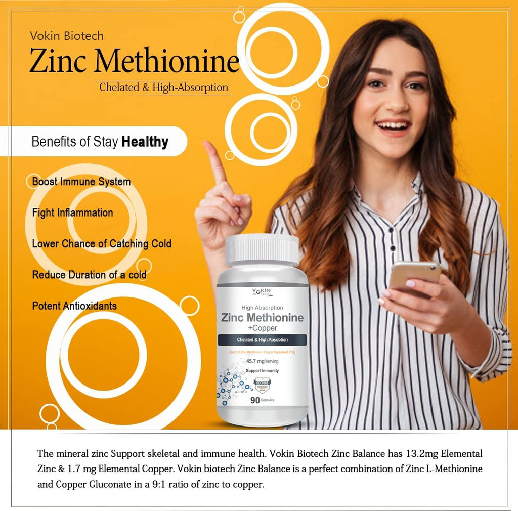 Vokin Biotech Zinc Methionine Plus Copper, Supports Immunity Capsules | Grocsy