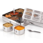 MARU Stainless Steel 9-in-1 Square Masala Dabba – Spice Box with 9 Round Containers | Grocsy