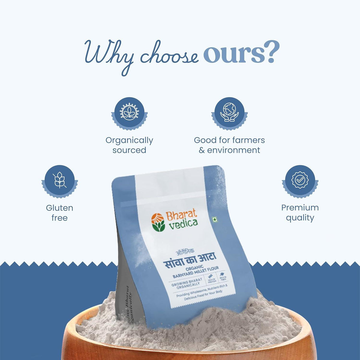 Bharat Vedica Organic Barnyard Millet Flour - Organic Sava ka Atta | Grocsy