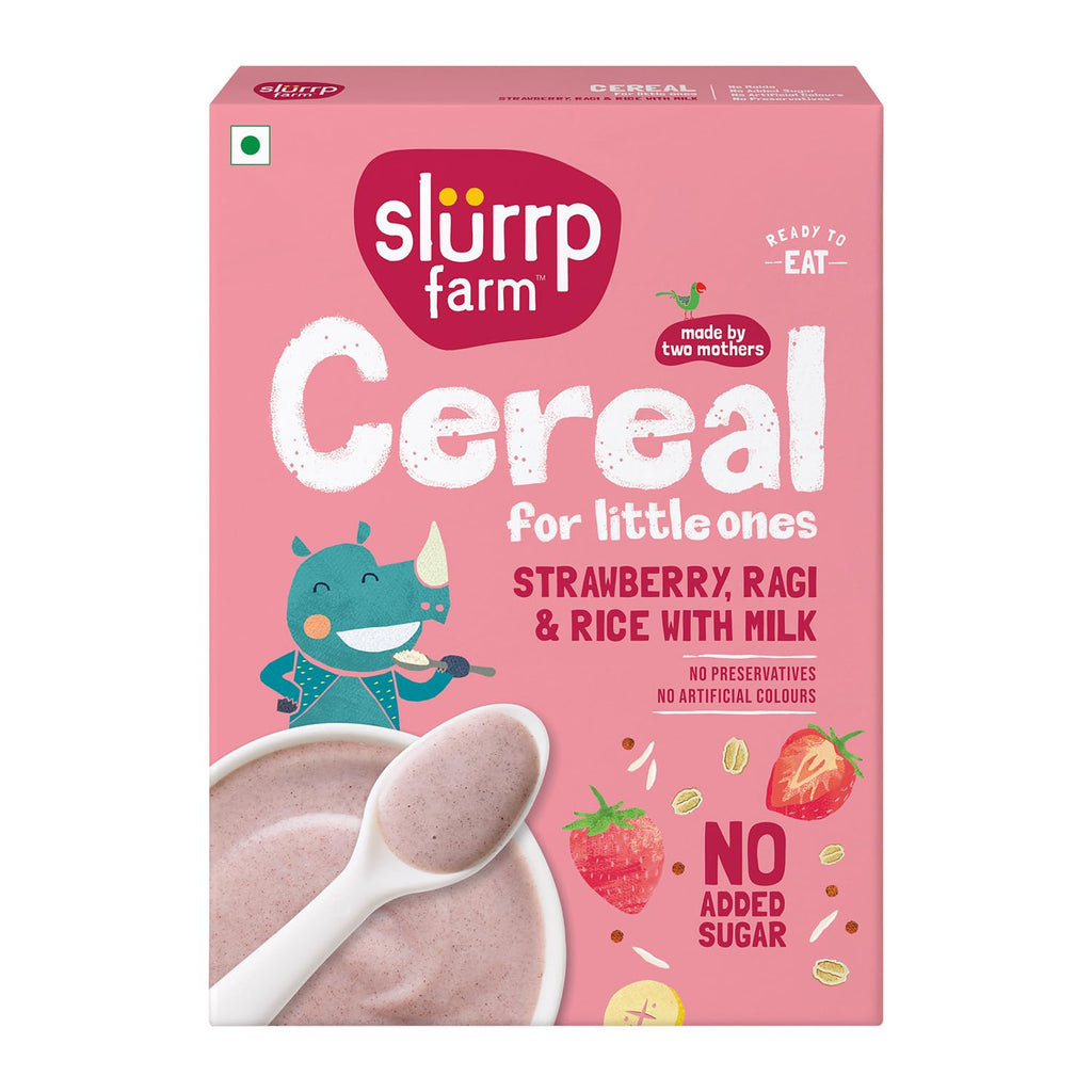 Slurrp Farm Instant Cereal With Ragi, Rice & Strawberry with Milk | Grocsy
