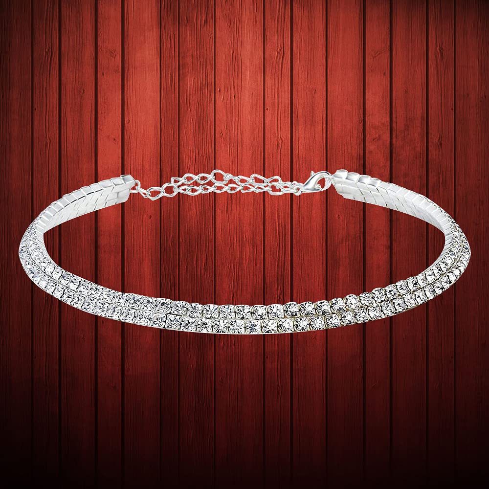 Silver-Toned Alloy Double Line Silver Choker Necklace - The Pari | Grocsy