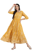 Juniper Women's Yellow Floral Printed Georgette Maxi Dress With Beads Kantha Work & Sequins At Neckline | Grocsy