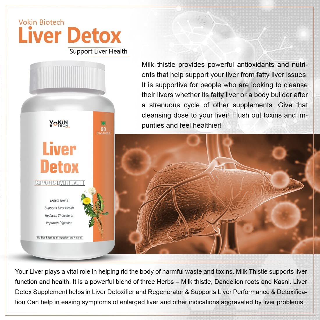 Vokin Biotech Liver Detox For Healthy Liver | Helps in Cleanse Liver, Natural Protection Against Fatty Liver Supplement For Men And Women | Grocsy