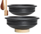 Craftsman India Online Deep Burned Uncoated Clay Pot for Cooking and serving Combo 1 & 2 Liter|Black | Grocsy