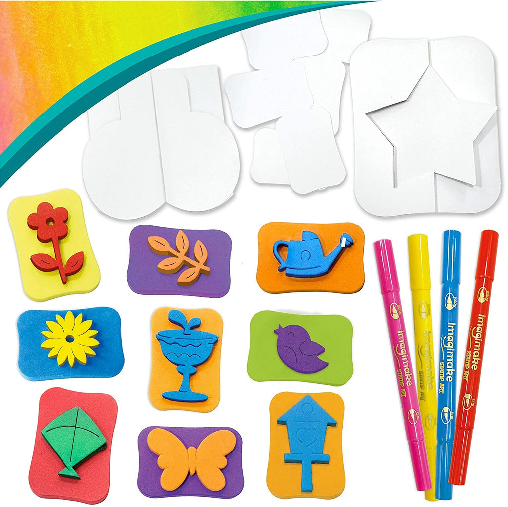 Imagimake Stamp Art - Garden - Stamps for Kids with Easy Blending Pens | Arts and Crafts for Kids Ages 3-5 | 3 to 5 Year Old Girl Gifts & Boy Gifts | Coloring Set | Grocsy