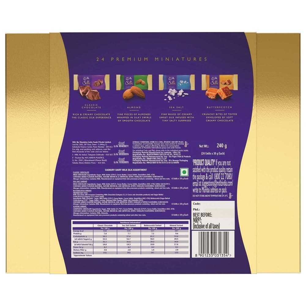 Cadbury Dairy Milk Silk Miniatures Chocolate Gift Pack, 240 g | Grocsy