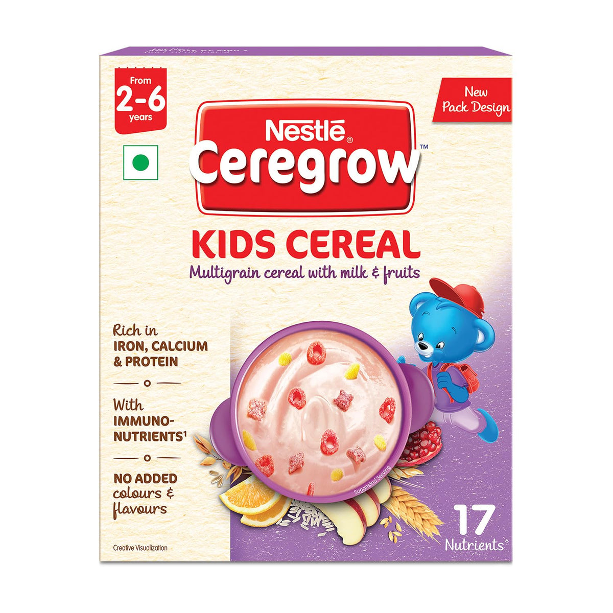 Nestle Ceregrow Kids (2-6 yrs) Cereal-Multigrain, Milk & Fruits, Rich in Iron, Calcium & Protein | Grocsy