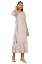 Juniper Women's Grey Zari Embroidered Rayon Dobby Maxi Dress | Grocsy