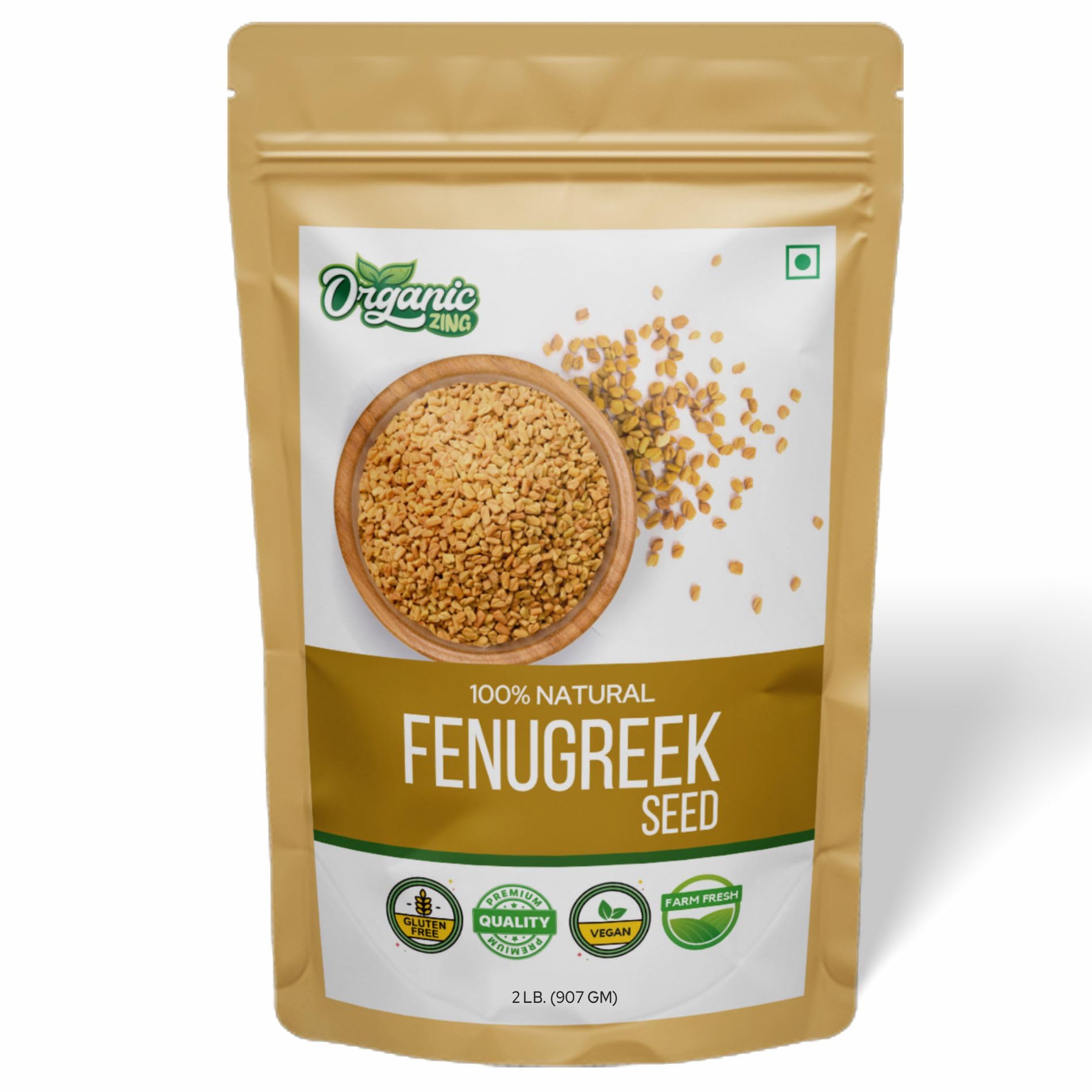 Organic Zing Fenugreek Seeds Also Known As Methi Seeds and Trigonella Foenum-Graecum |100% Pure & Natural | Vegan | Preservative Free | Resealable Pack | Grocsy