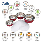 Zaib Microwave Safe Stainless Steel Food Storage Container with Lid|500ml, 800ml, 1250ml, 2000 ml | Reheatable (4 Red Butterfly) | Grocsy