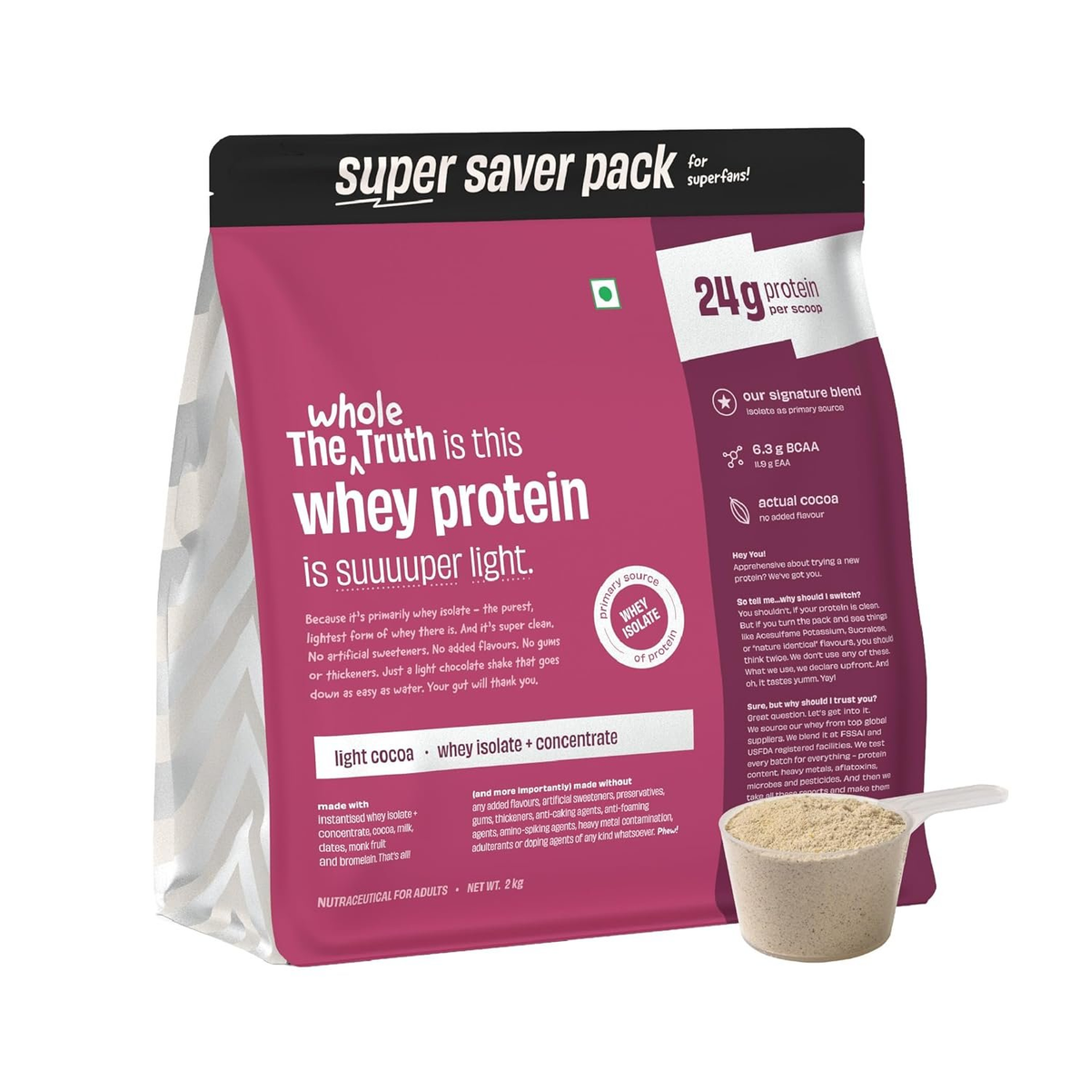 The Whole Truth Whey Protein Isolate+Concentrate - Light Cocoa | Grocsy