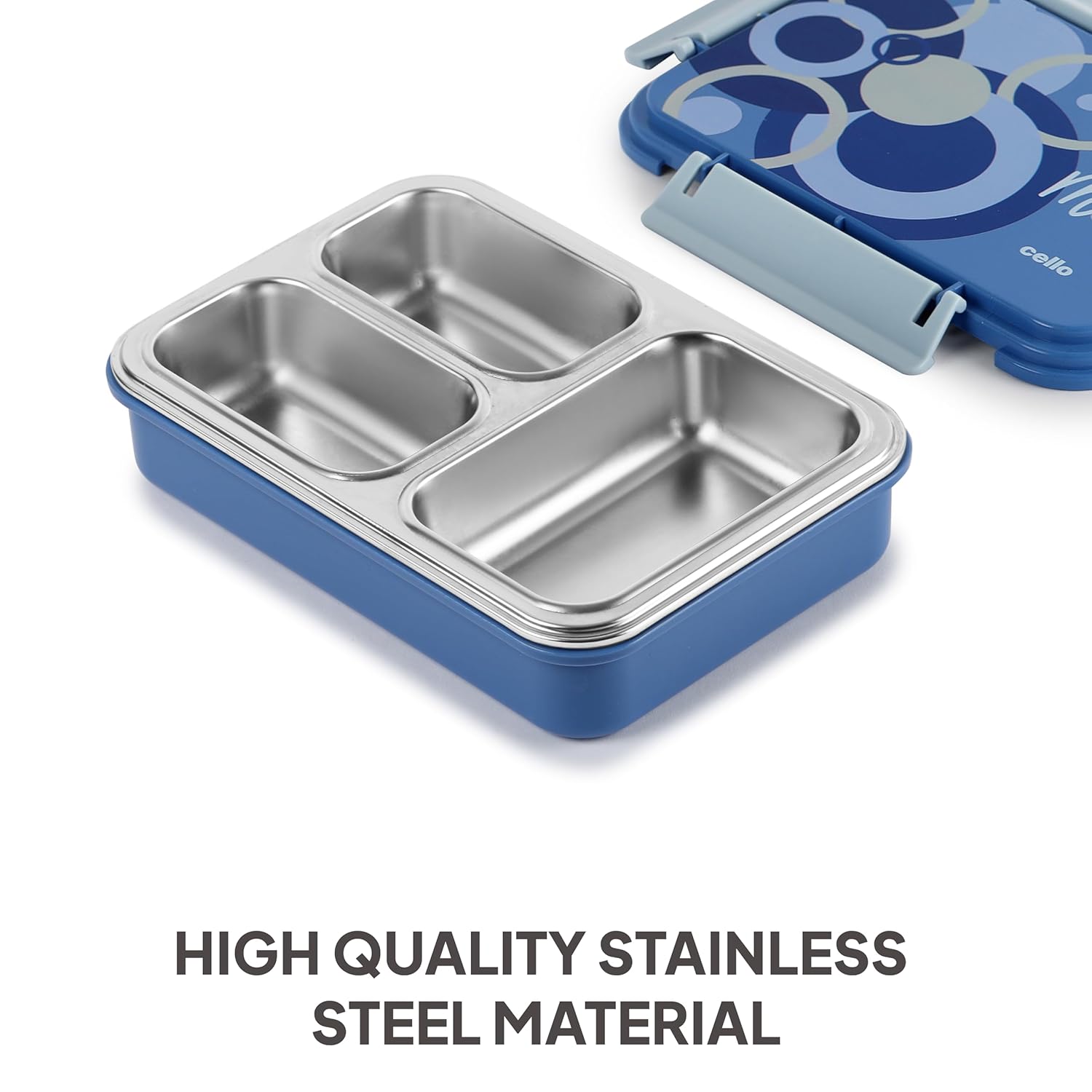 CELLO Zoom 3 Inner Steel Insulated Lunch Box, 915 ml, Light Blue | Grocsy