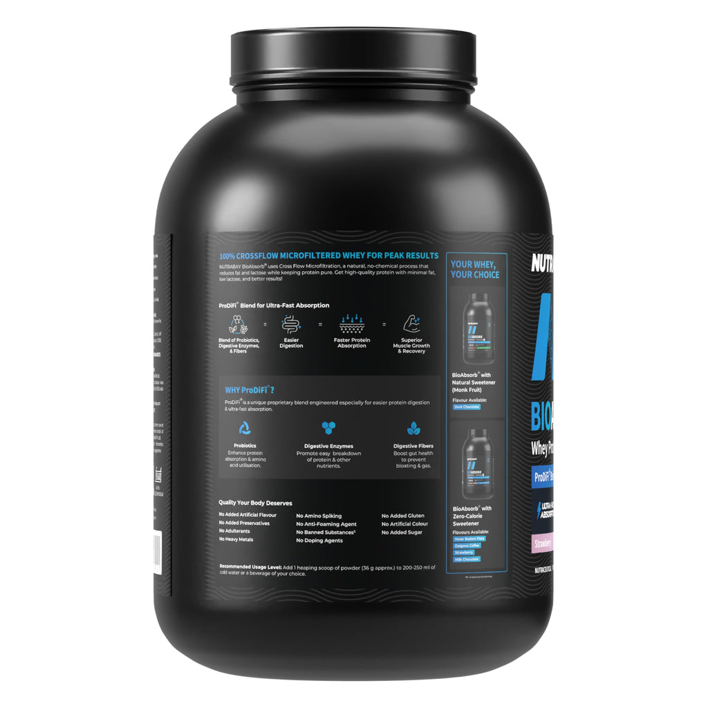 Nutrabay BioAbsorb Whey ProDiFi for Ultra-Fast Absorption - Strawberry Flavour | Grocsy