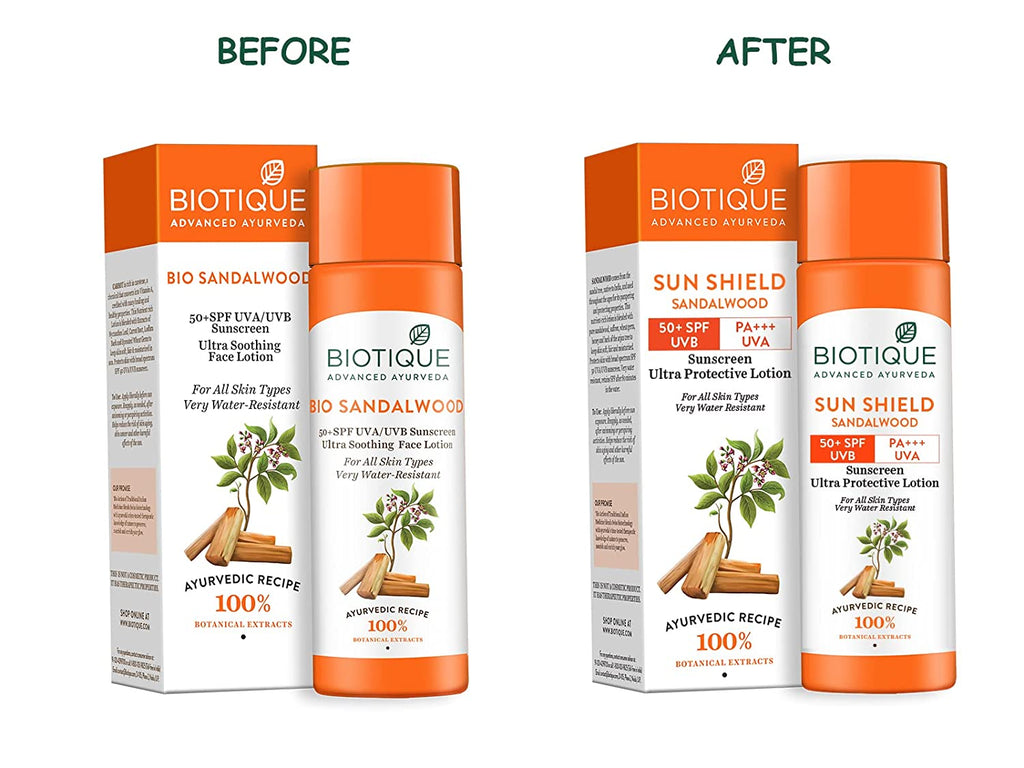 Biotique Advanced Ayurveda Sun Shield sandalwood 50+SPF UVB Sunscreen | Grocsy