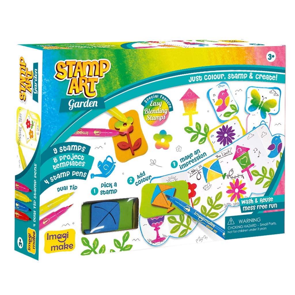 Imagimake Stamp Art - Garden - Stamps for Kids with Easy Blending Pens | Arts and Crafts for Kids Ages 3-5 | 3 to 5 Year Old Girl Gifts & Boy Gifts | Coloring Set | Grocsy