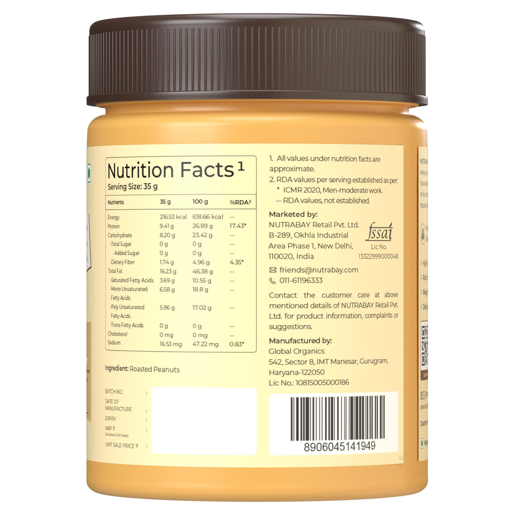 Nutrabay Unsweetened Peanut Butter (Crunchy) | Grocsy