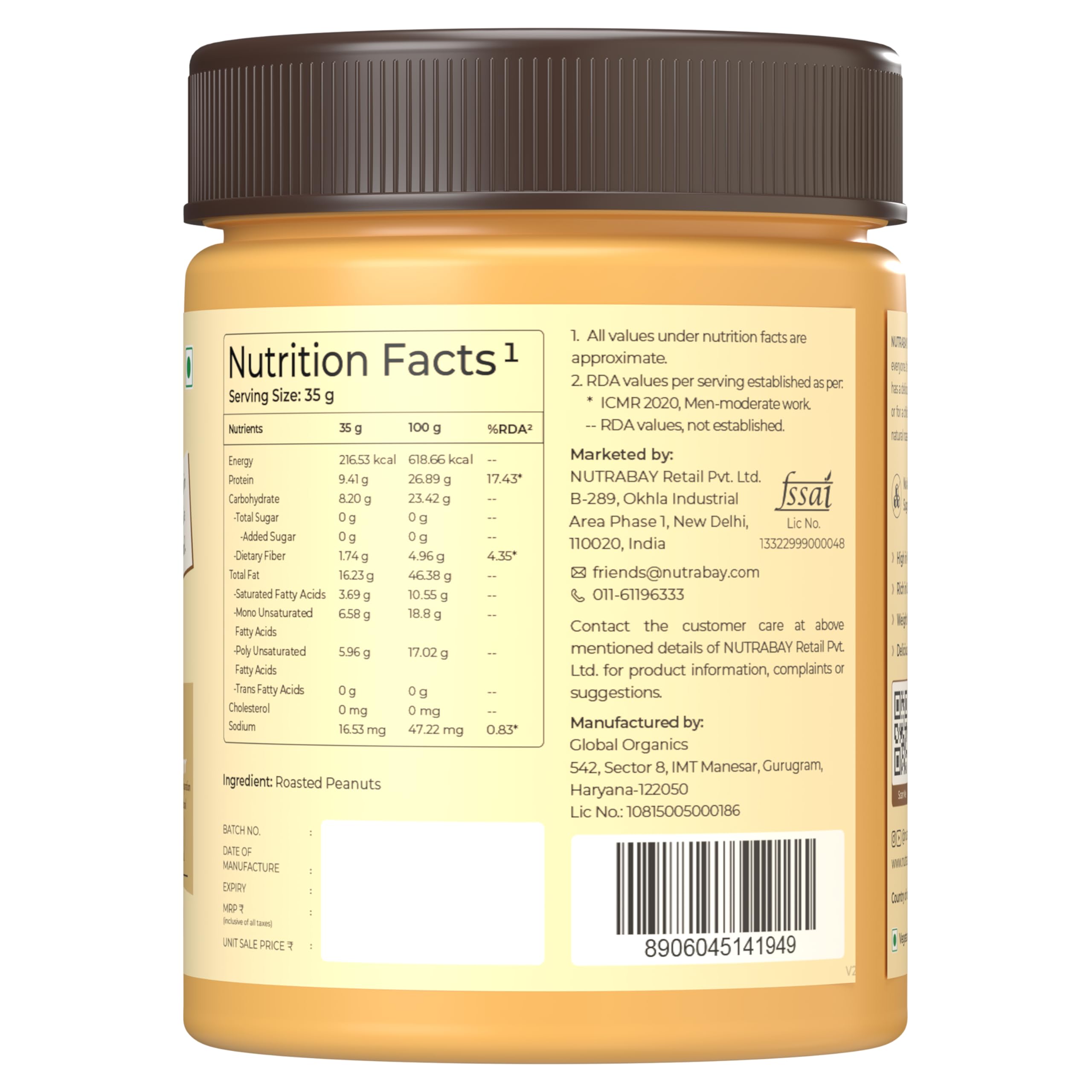Nutrabay Unsweetened Peanut Butter (Crunchy) | Grocsy
