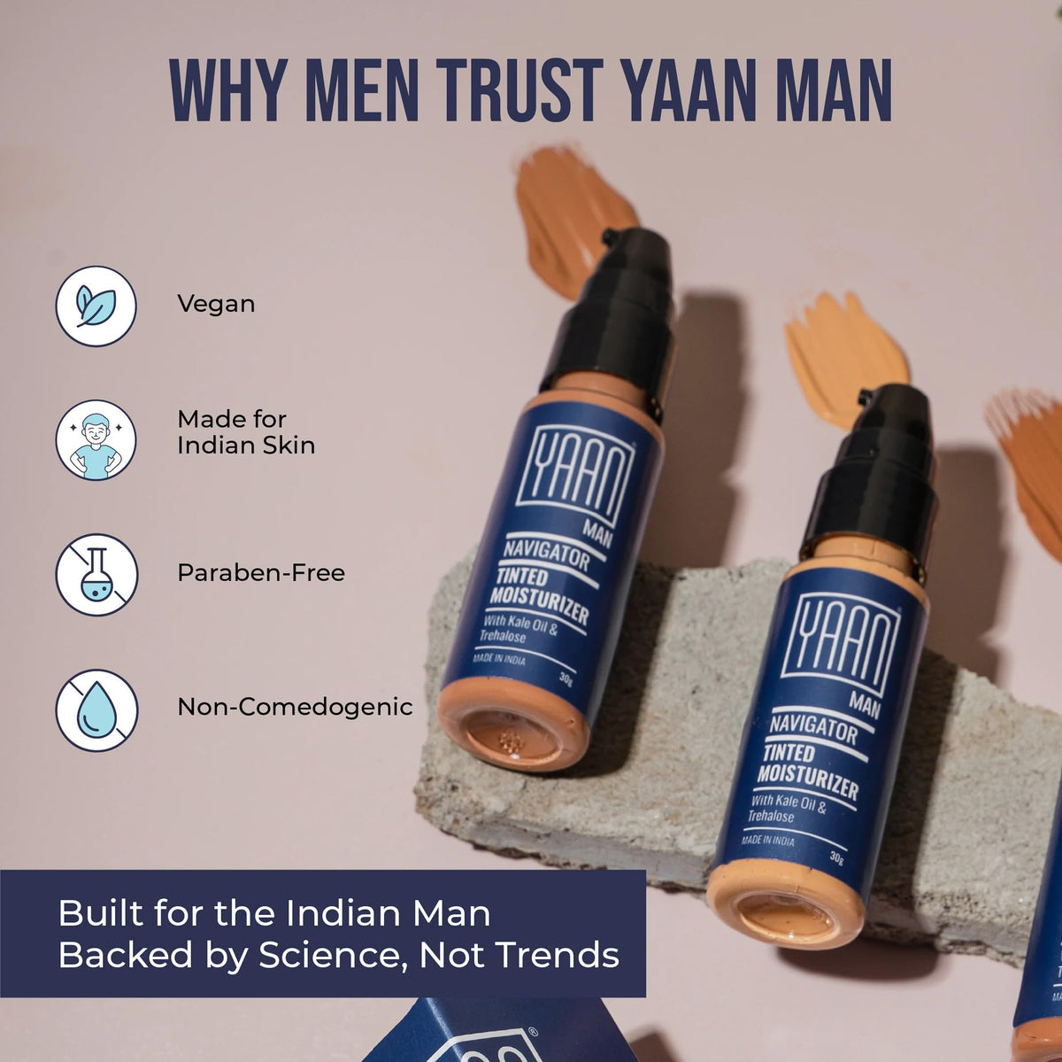Yaan Man Tinted Navigator Moisturizer for Men With Kale Oil & Trehalose | Grocsy