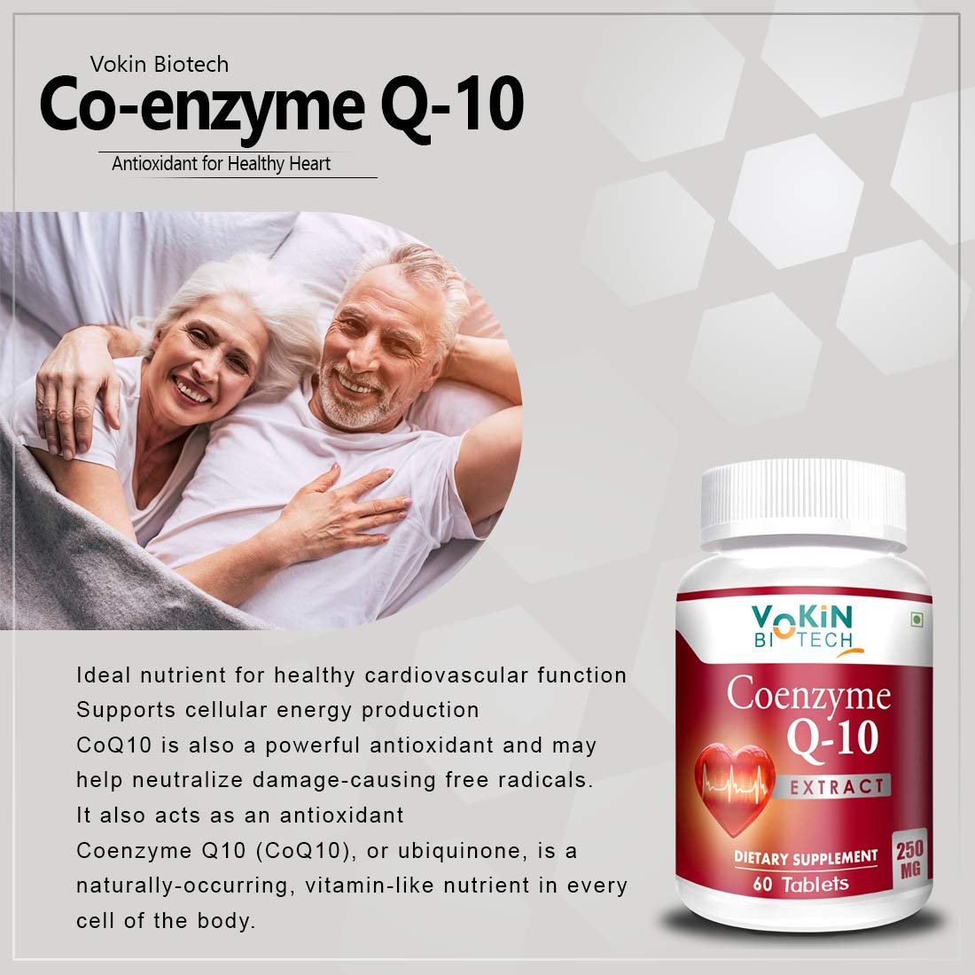 Vokin Biotech Natural Coenzyme Q-10 Rich in Antioxidant, Support Heart Health & Boosts Energy 250 mg | Grocsy